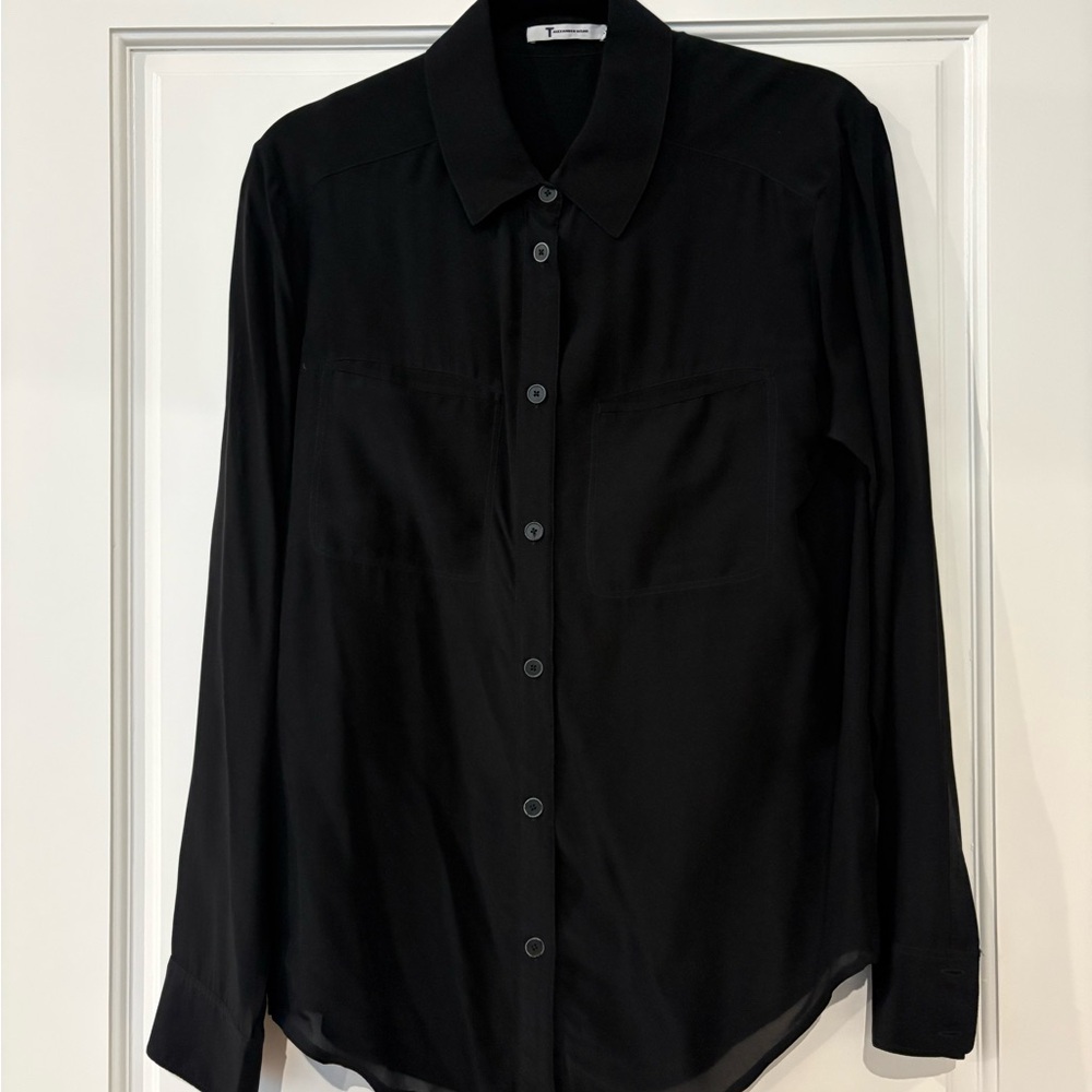 T by Alexander Wang Sheer Black Silk Button-Up Shirt